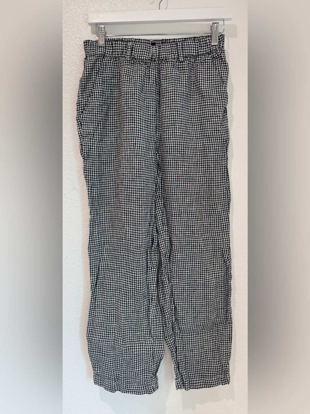 Quince 100% European Linen Gingham Check Elastic Waist Pull On Ankle Tapered S
